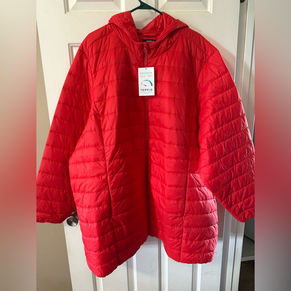 Torrid Vibrant Red Hooded Quilted Coat